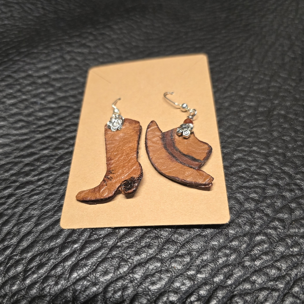 Genuine Leather Cowboy Boot and Hat Earrings Handmade brand new